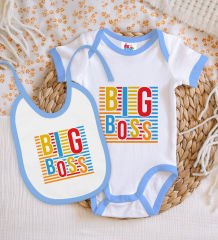 BK Kids Big Boss Tasarımlı Mavi Bebek Body Zıbın ve Mama Önlüğü Hediye Seti-1