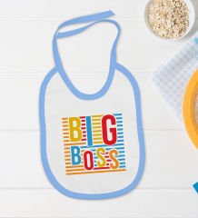 BK Kids Big Boss Tasarımlı Mavi Bebek Body Zıbın ve Mama Önlüğü Hediye Seti-1