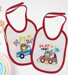 BK Kids Play Time ve Play Day Tasarımlı 2’li Kırmızı Mama Önlüğü-1