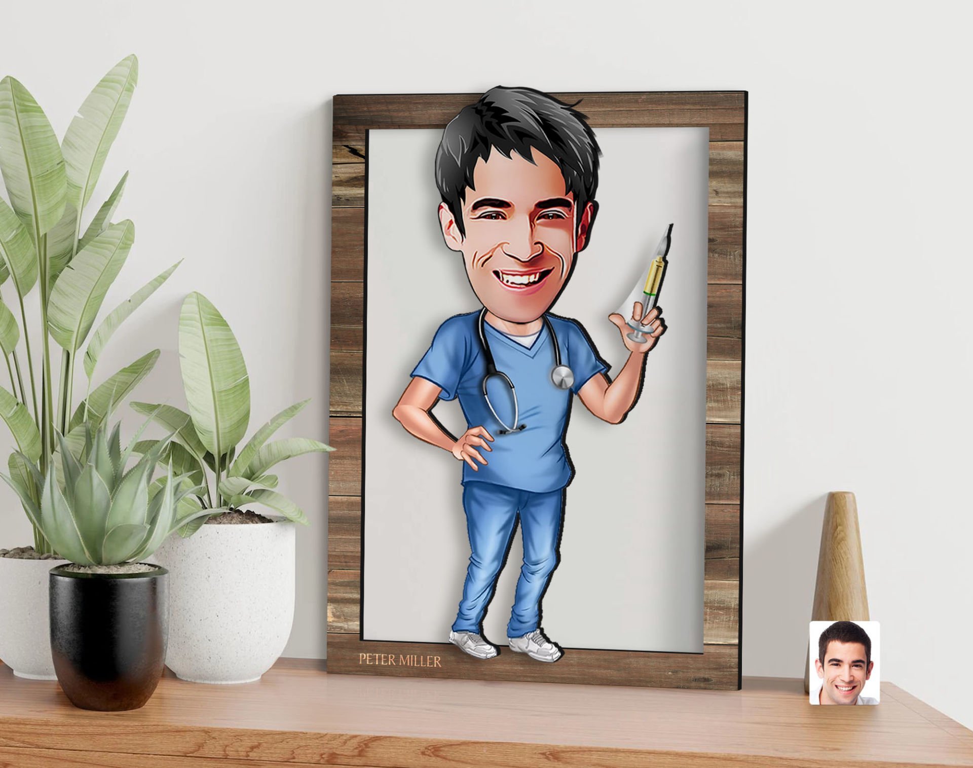 BK Gift Kişiye Özel Hemşire Karikatürlü 3D Ahşap Tablo, Sevgiliye Hediye, Arkadaşa Hediye, Yıl Dönümü Hediyesi, Doğum Günü Hediyesi-3