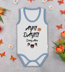 BK Kids Kişiye Özel İsimli Mavi Biyeli Askılı Sıfır Kol Bebek Body Zıbın-11, Yeni Doğan Bebek Hediyesi