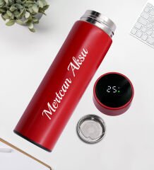 BK Gift Kişiye Özel İsimli Dereceli Göstergeli Termos(Kırmızı Renk), Arkadaşa Hediye, Yeni İş Hediyesi
