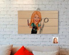 Kişiye Özel Kadın Kuaför Karikatürlü Otantik Ahşap Palet Tablo-1