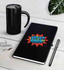 Kişiye Özel Süper Baba Siyah Defter Kalem Termos Mug Seti-2