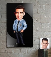Kişiye Özel Bay Polis Karikatür Ahşap Tablo - 1