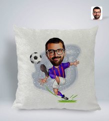 Kişiye Özel Bordo Mavi Futbolcu Karikatürlü Kare Araç Koltuk Yastığı-1