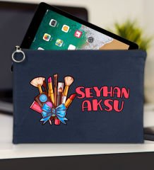 BK Gift Kişiye Özel İsimli-3 Lacivert Tablet Çantası 30x21cm, Ipad Çantası, Baskılı Tablet Kılıfı