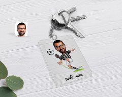 Kişiye Özel Erkek Siyah Beyaz Futbolcu Karikatürlü Şeffaf Pleksi Anahtarlık-1