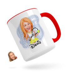 Kişiye Özel Kadın Tenis Oyuncusu Karikatürlü Kırmızı Kupa Bardak-2