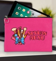 BK Gift Kişiye Özel İsimli-3 Fuşya Tablet Çantası 30x21cm, Ipad Çantası, Baskılı Tablet Kılıfı