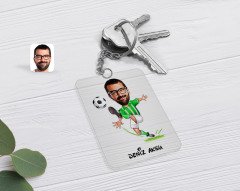 Kişiye Özel Erkek Yeşil Beyaz Futbolcu Karikatürlü Şeffaf Pleksi Anahtarlık-1