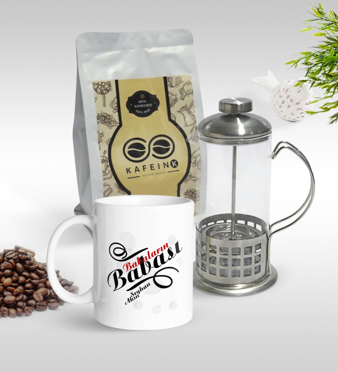 Kişiye Özel Babaların Babası Tasarımlı Kupa & French Press & 250gr Filtre Kahve Hediye Seti-1