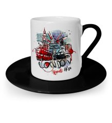 Kişiye Özel London Tasarımlı Siyah Türk Kahvesi Fincanı - 1
