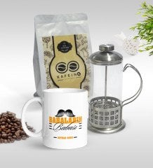 Kişiye Özel Babaların Babası Tasarımlı Kupa & French Press & 250gr Filtre Kahve Hediye Seti-2