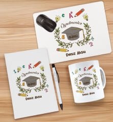 BK Gift Kişiye Özel İsimli Öğretmenler Günü Tasarımlı Defter, Tükenmez Kalem, Kupa ve Mousepad Hediye Seti - 3, Öğretmene Hediye, Öğretmenler Günü