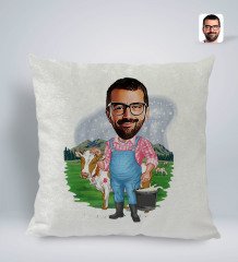 Kişiye Özel Çiftçi Karikatürlü Kare Araç Koltuk Yastığı-1