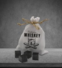 BK Gift Exclusive Whiskey Tasarımlı Özel Kesesinde 12’li Doğal Granit Viski Soğutma Taşı Seti - Model 1