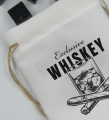 BK Gift Exclusive Whiskey Tasarımlı Özel Kesesinde 12’li Doğal Granit Viski Soğutma Taşı Seti - Model 1