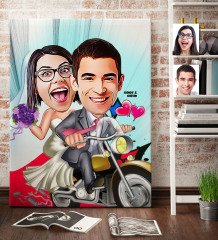 Kişiye Özel Gelin Damat Karikatür Kanvas Tablo (70 x 100 cm.) 8