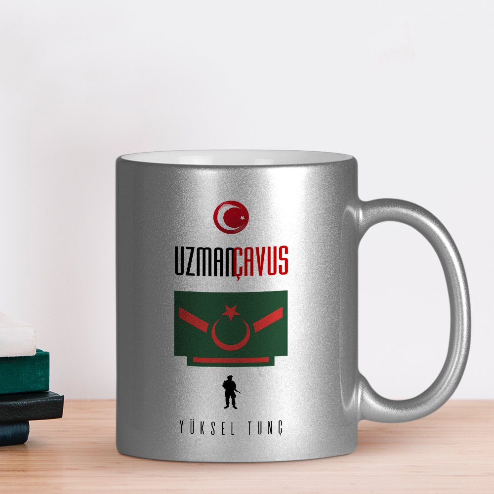 Kişiye Özel Mesleki Uzman Çavuş Gümüş Yaldızlı Kupa Bardak