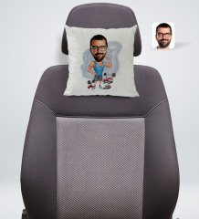 Kişiye Özel Fitnesscı Karikatürlü Kare Araç Koltuk Yastığı-1