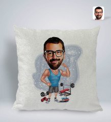 Kişiye Özel Fitnesscı Karikatürlü Kare Araç Koltuk Yastığı-1