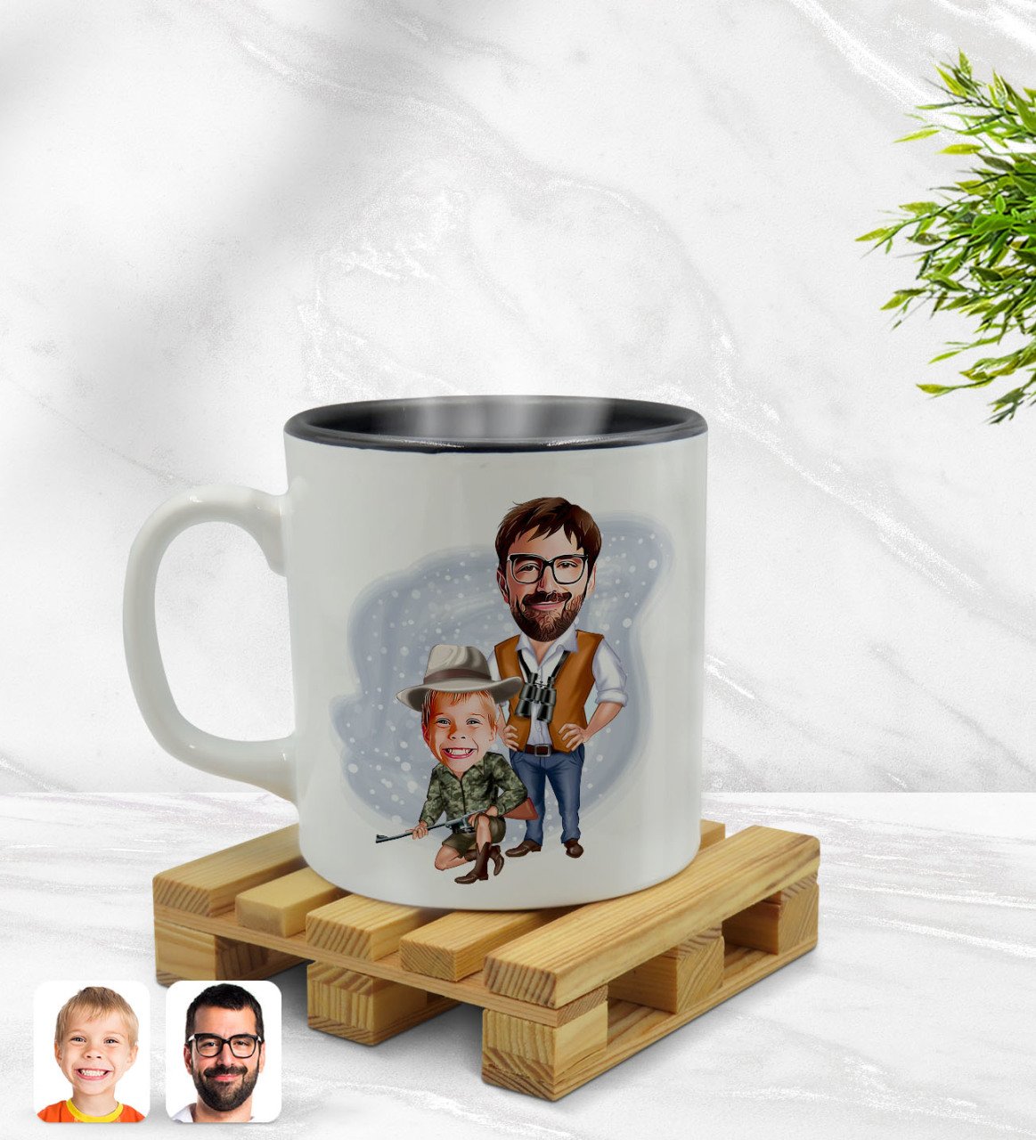 Kişiye Özel Baba Oğul Karikatürlü İçi Siyah Renkli Kupa Bardak Model 1