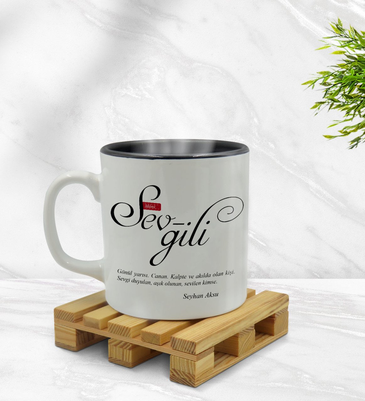 Kişiye Özel Mânâ Kız Sevgili Tasarımlı İçi Siyah Renkli Kupa Bardak Model 1