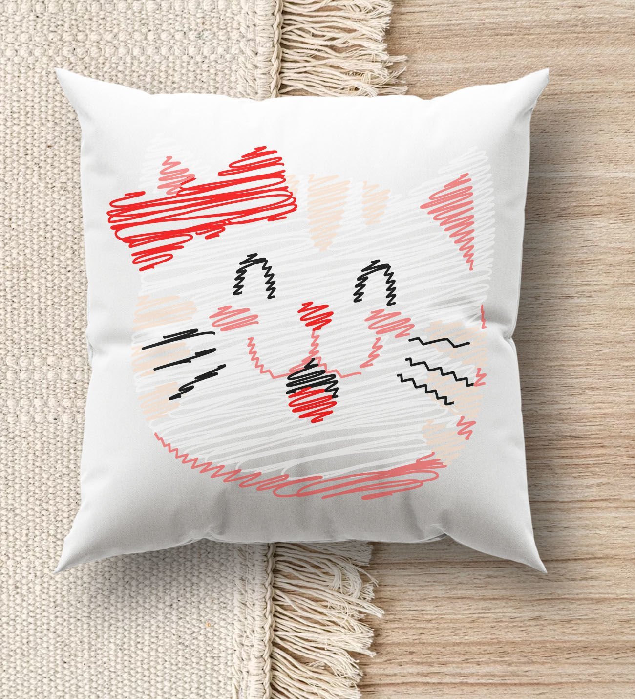 BK Gift Modern Art Tasarımlı Beyaz Kırlent Yastık, Ev Hediyesi, Ev Dekorasyonu, Dekoratif Hediye-12