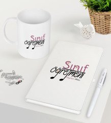 Kişiye Özel Sınıf Öğretmeni Beyaz Defter Kalem Kupa Seti-16