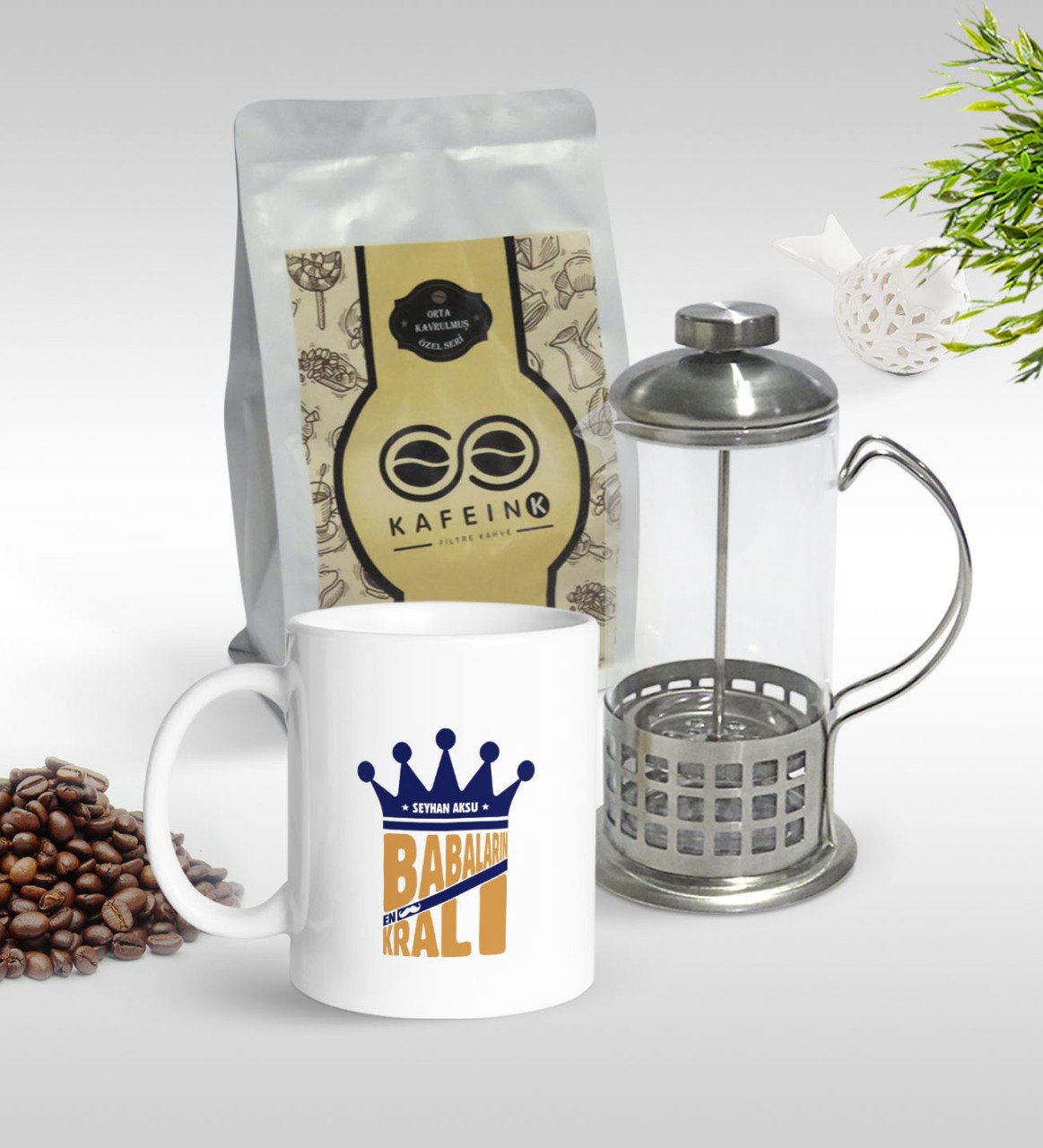 Kişiye Özel Babaların En Kralı Tasarımlı Kupa & French Press & 250gr Filtre Kahve Hediye Seti-1