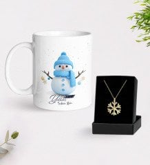 Kişiye Özel Mutlu Yıllar Tasarımlı Kupa ve Kar Tanesi Kolye-1
