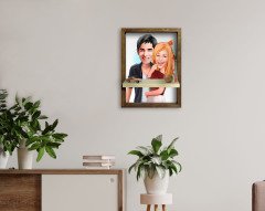Kişiye Özel Sevgililer Karikatürlü Doğal Masif Ahşap Çerçeveli Tablo Duvar Rafı-90