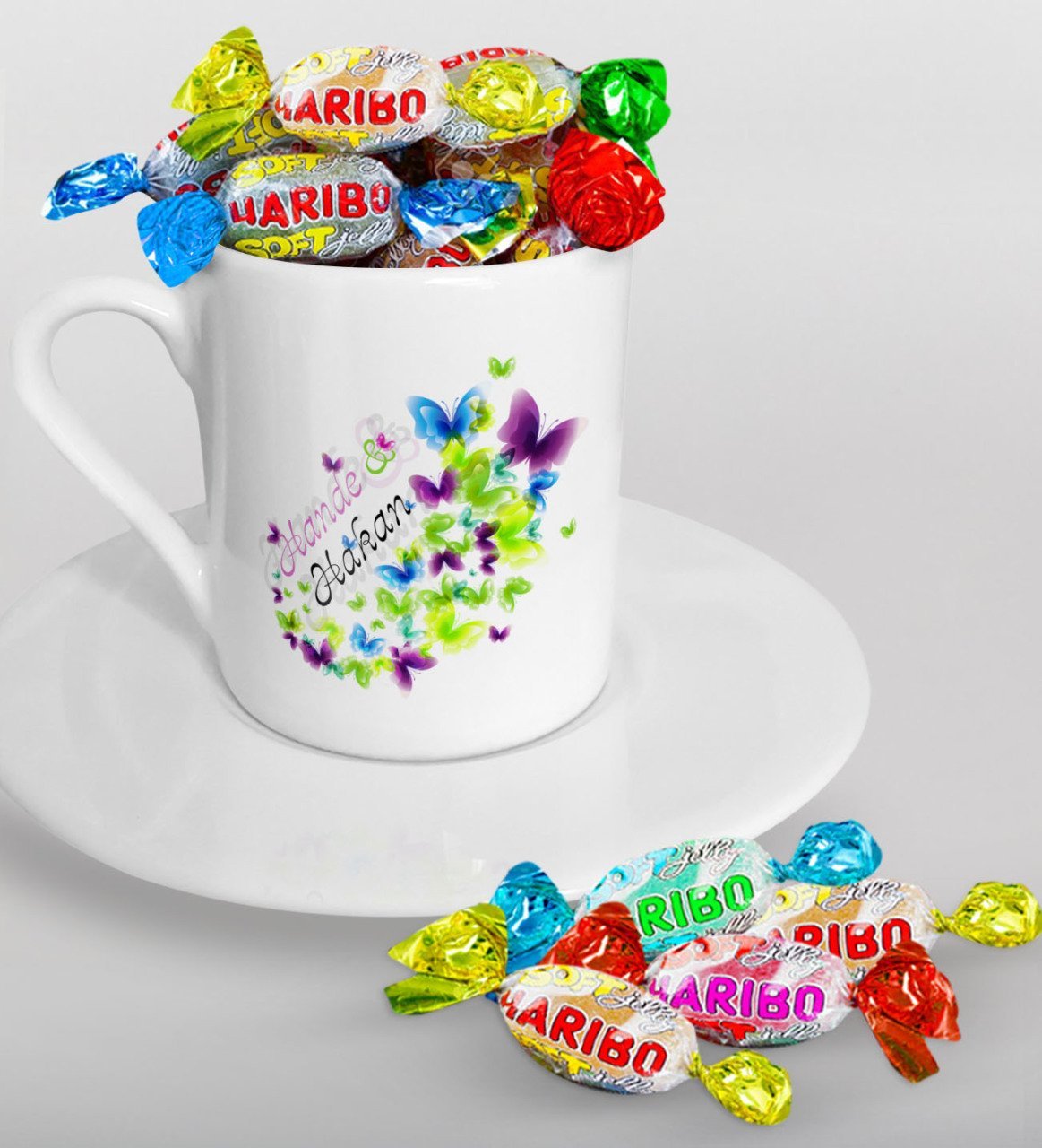 Kişiye Özel Sevgililer Günü Türk Kahvesi Fincanı ve Haribo Şeker Hediye Seti-10