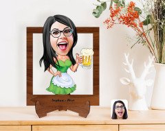 Kişiye Özel Kadın Karikatürlü Ahşap Standlı 3D Biblo-30
