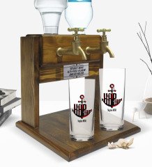 Kişiye Özel Renkli Baskılı Kaptan Tasarımlı İkili Rakı Bardağı ve Çift Musluklu Doğal Ahşap Rakı Standı-3