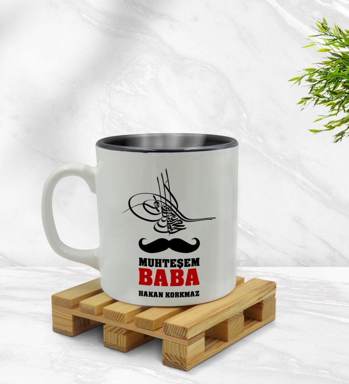 Kişiye Özel Muhteşem Baba Tasarımlı İçi Siyah Renkli Kupa Bardak Model 1