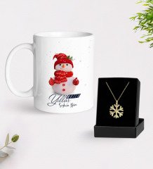 Kişiye Özel Mutlu Yıllar Tasarımlı Kupa ve Kar Tanesi Kolye-2