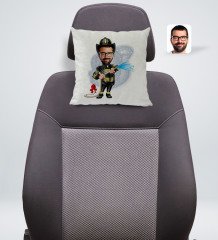 Kişiye Özel İtfaiyeci Karikatürlü Kare Araç Koltuk Yastığı-1