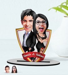 Kişiye Özel İsimli Sevgililer Karikatürlü Ahşap Biblo Model-6