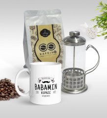 Kişiye Özel Babamın Kupası Tasarımlı Kupa & French Press & 250gr Filtre Kahve Hediye Seti-1