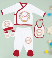 BK Kids Kişiye Özel 10 Parça Kırmızı Hastane Çıkışı Battaniye ve Yastık Hediye Seti, Yeni Doğan Bebek Giyim Hediyesi-14