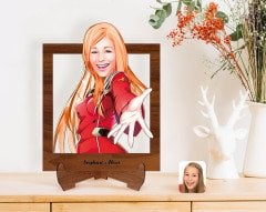 Kişiye Özel Kadın Karikatürlü Ahşap Standlı 3D Biblo-34
