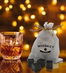 BK Gift Whiskey Stones Tasarımlı Özel Kesesinde 12’li Doğal Granit Viski Soğutma Taşı Seti - Model 3