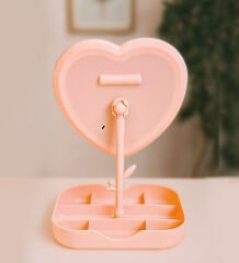 BK Gift Led Işıklı Pembe Kalpli Organizer Makyaj Aynası, Ev Hediyesi, Sevgiliye Hediye