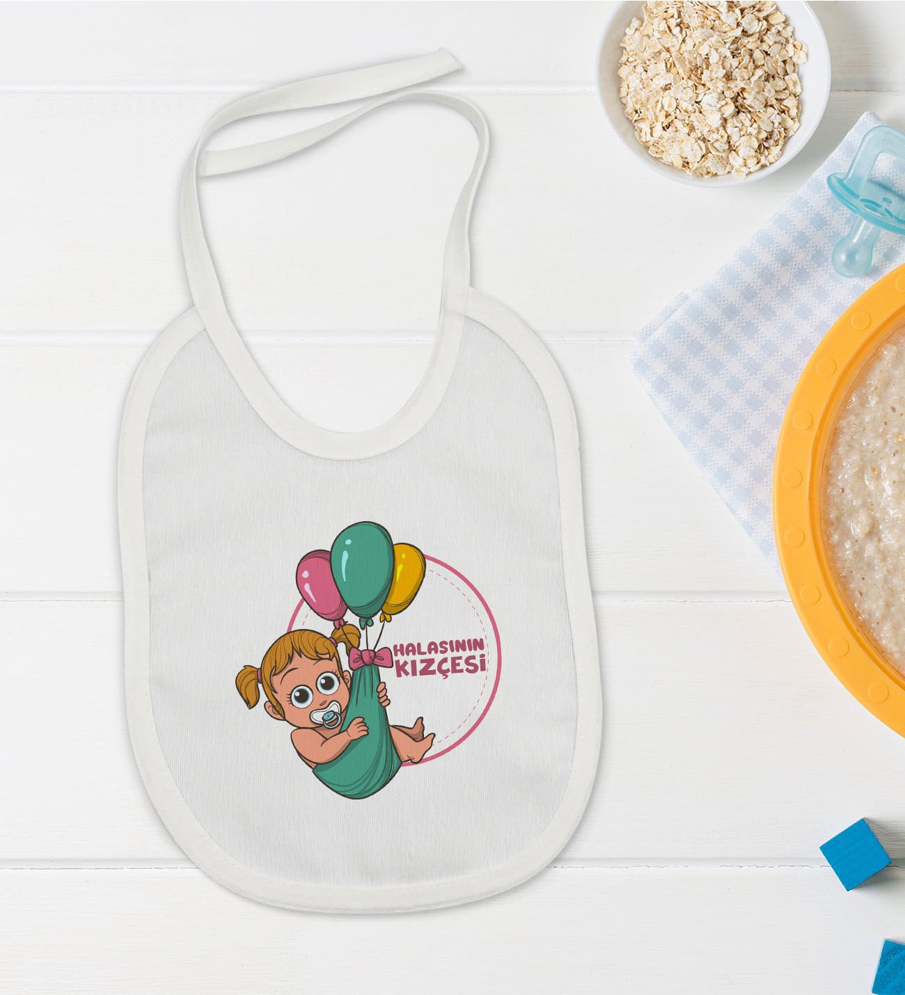 BK Kids Halasının Kızçesi Tasarımlı Beyaz Bebek Mama Önlüğü-1