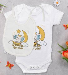 BK Kids Kişiye Özel Uyku Vakti Tasarımlı Bebek Body Zıbın ve Mama Önlüğü Hediye Seti - Model 1