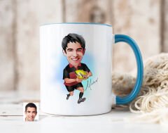 Bk Gift Kişiye Özel Amerikan Futbolcusu Karikatürlü Mavi Kupa Bardak-14, Sevgiliye Hediye, Arkadaşa Hediye