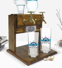 Kişiye Özel Renkli Baskılı Kaptan Tasarımlı İkili Rakı Bardağı ve Çift Musluklu Doğal Ahşap Rakı Standı-9