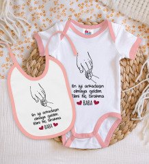 BK Kids Baba Tasarımlı Pembe Bebek Body Zıbın ve Mama Önlüğü Hediye Seti-1